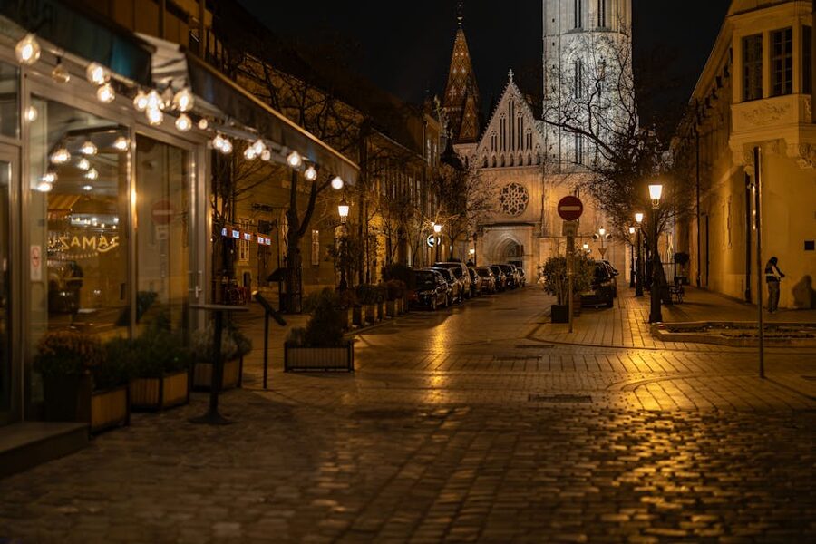 Matthias Church and Castle District square at night