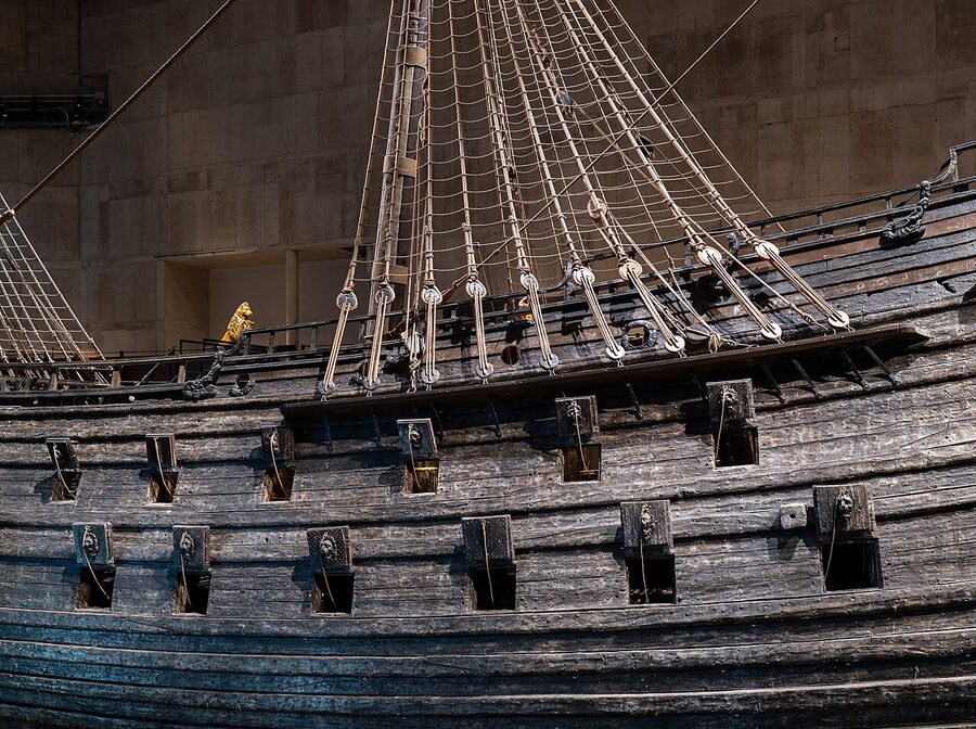 Lateral view of the Vasa ship inside the Vasa Museum Stockholm