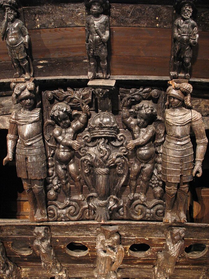 Close detail of baroque carving on the Vasa stern