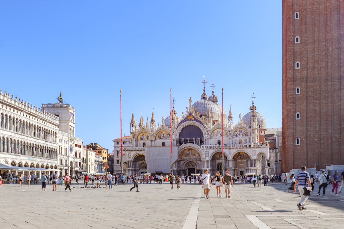 Tourists at St Marks Square near the Basilica in Venice
