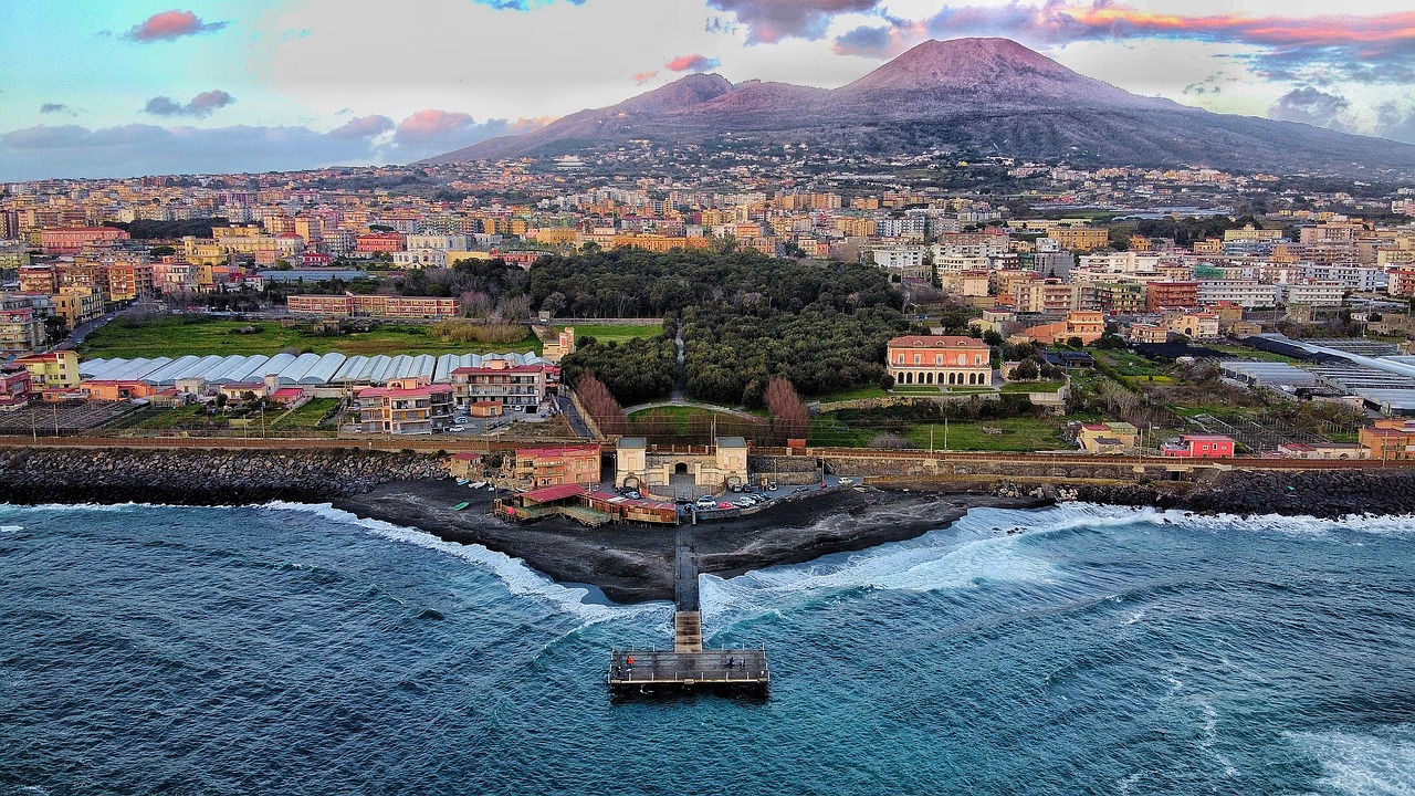 Panoramic view of Vesuvius and the Bay of Naples from the Herculaneum area