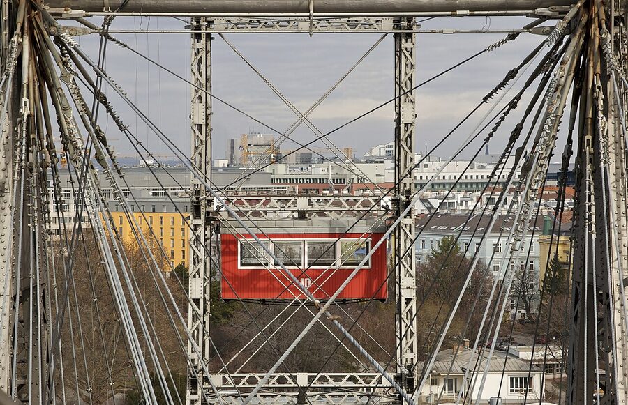 Inside Wiener Riesenrad gondola looking out