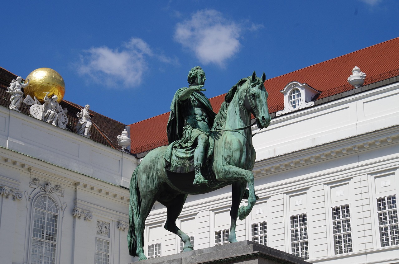 Classical architecture and statues near the Hofburg museum area in Vienna
