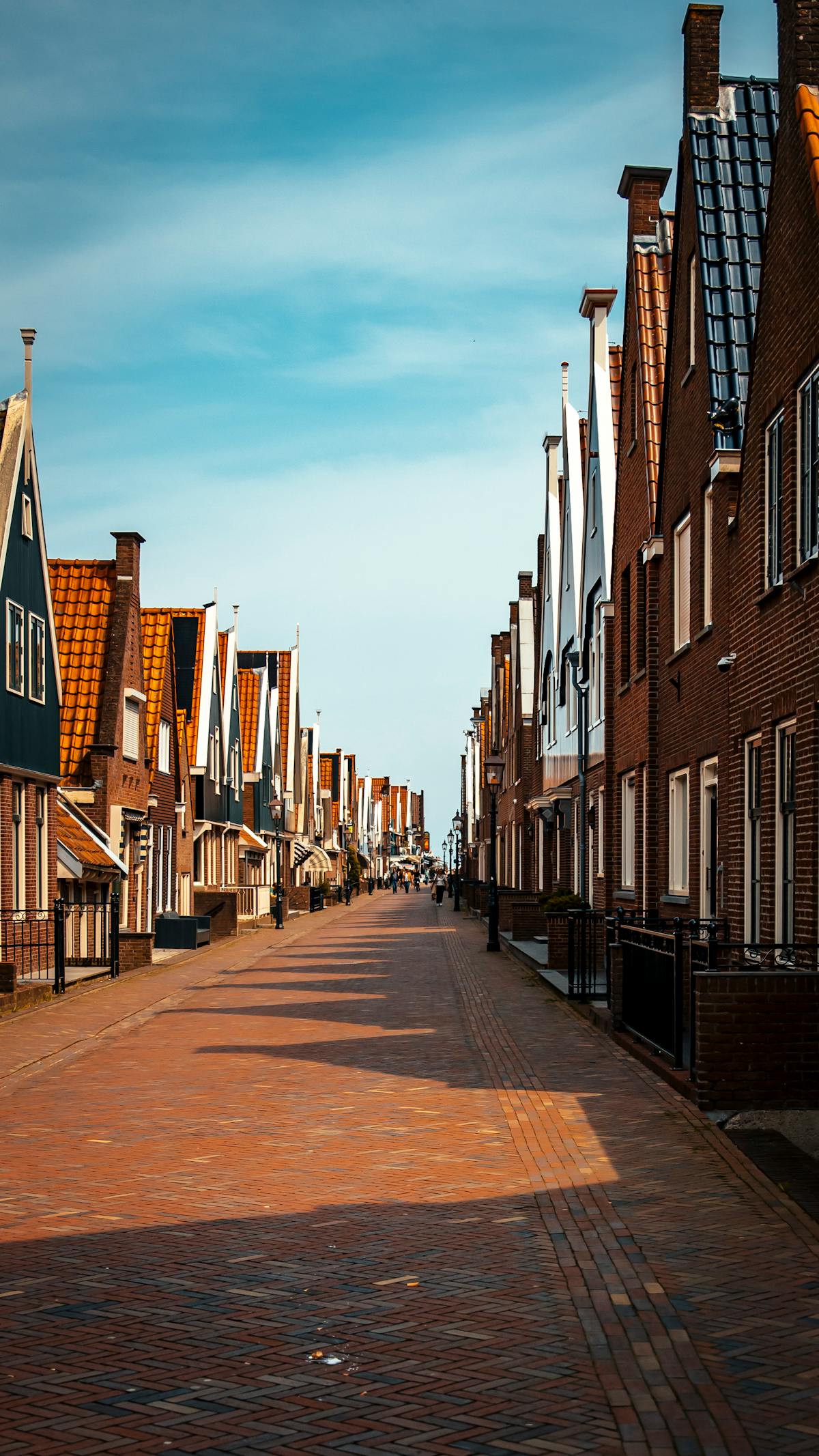 Colorful Dutch houses lining a street in Volendam