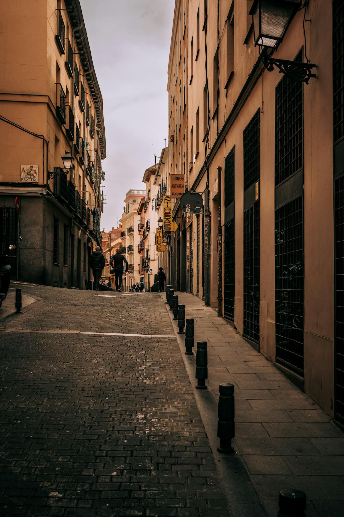 Narrow streets in the historic center of Madrid with traditional architecture