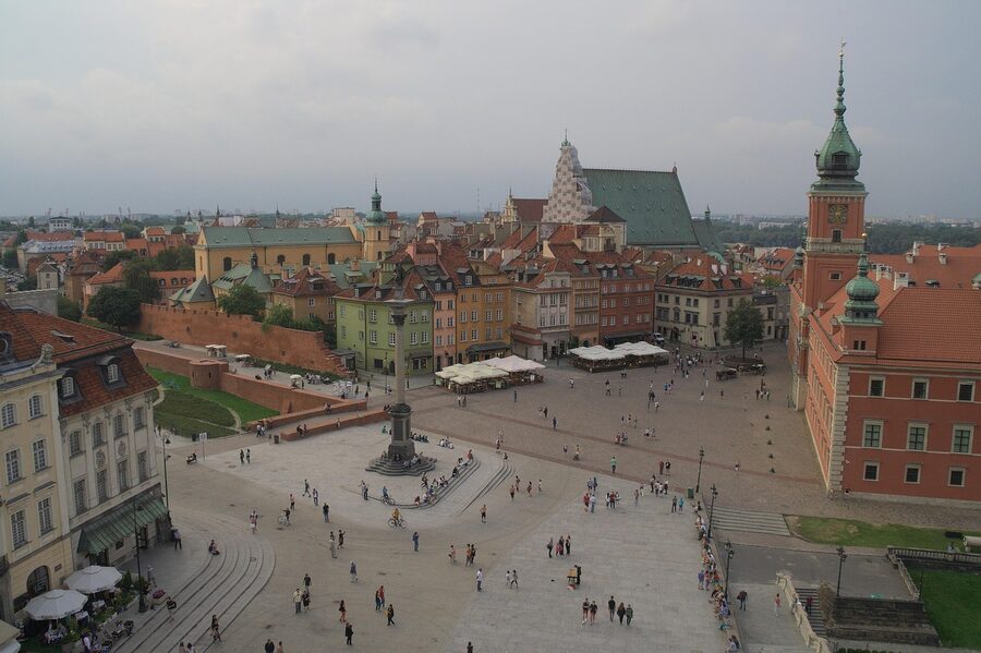 Warsaw historic centre and castle district on a sunny day