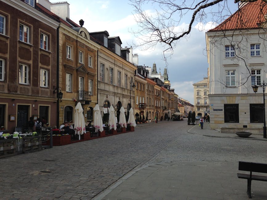 Historic street in Warsaw with colourful pastel architecture