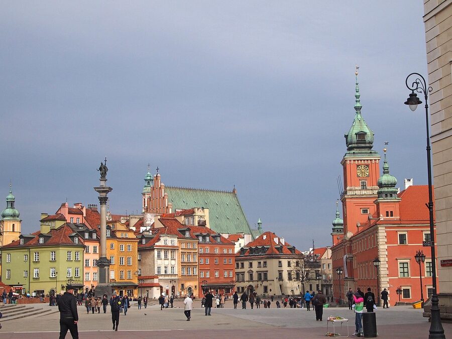 Warsaw Old Town with monuments and historic facades