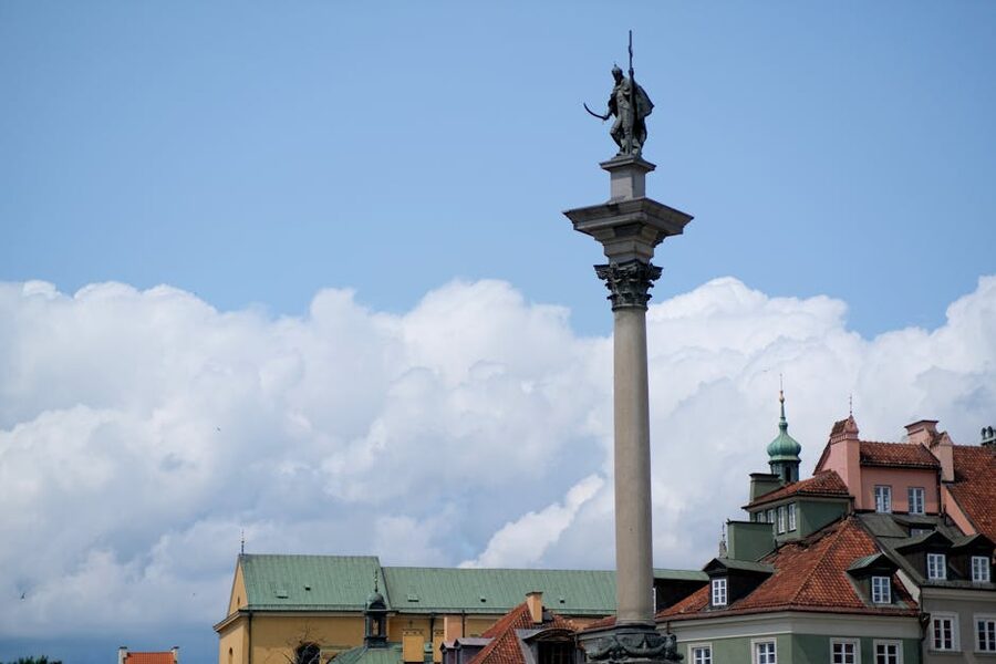 Sigismund's Column in Warsaw Old Town against blue sky