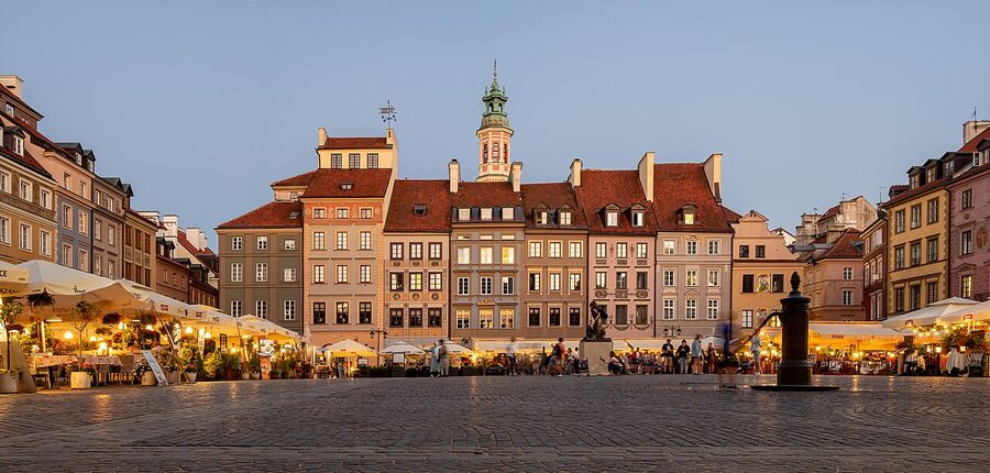 Warsaw Old Town Market Square colourful facades