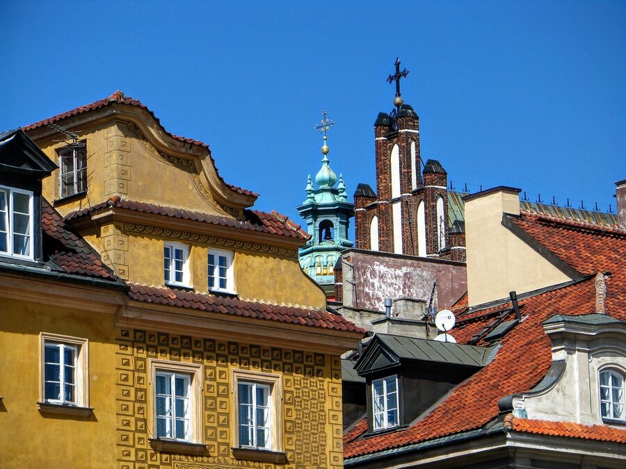 Colourful tenement houses in Warsaw Old Town