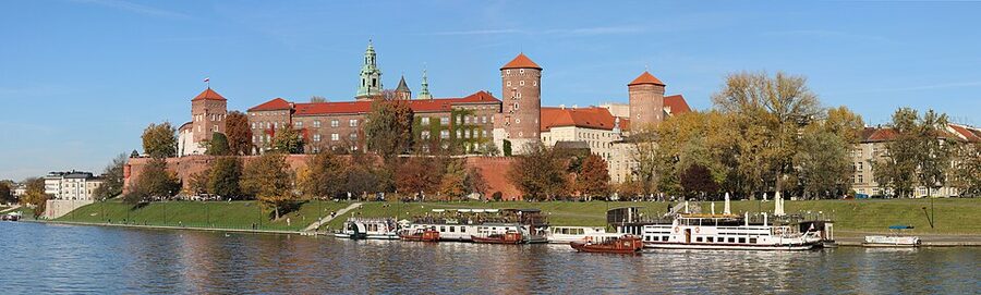 Wawel hill seen from a boat on the Vistula in Krakow