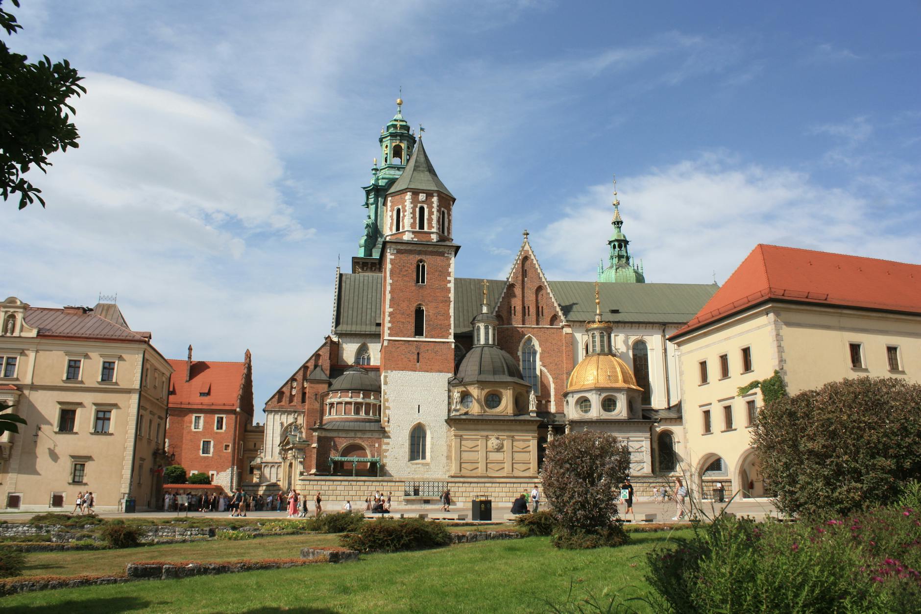 Wawel Cathedral with golden dome under clear blue sky