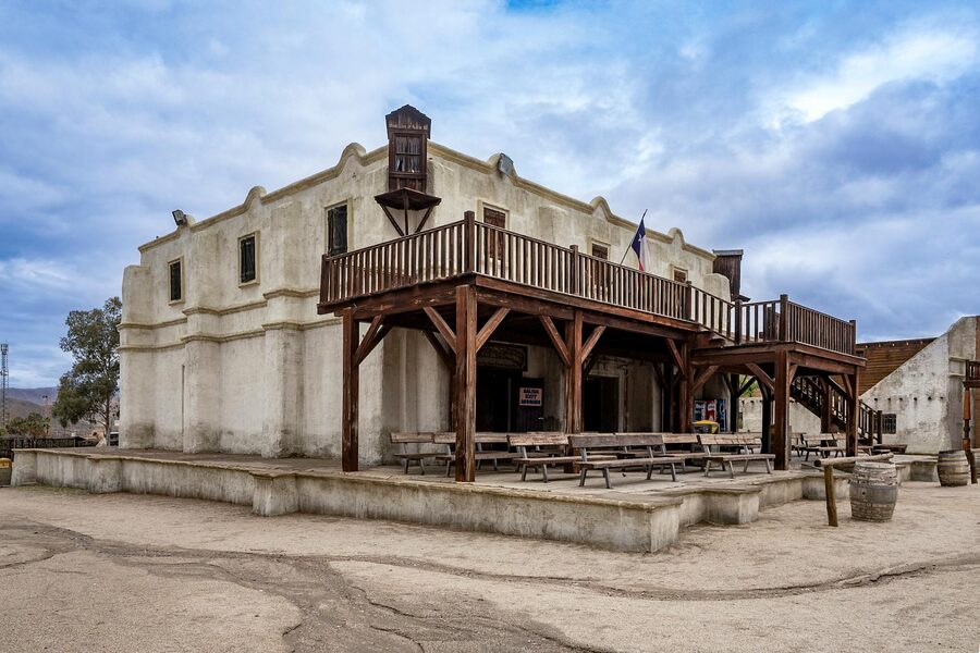 Western-style film set facade in the Tabernas Desert