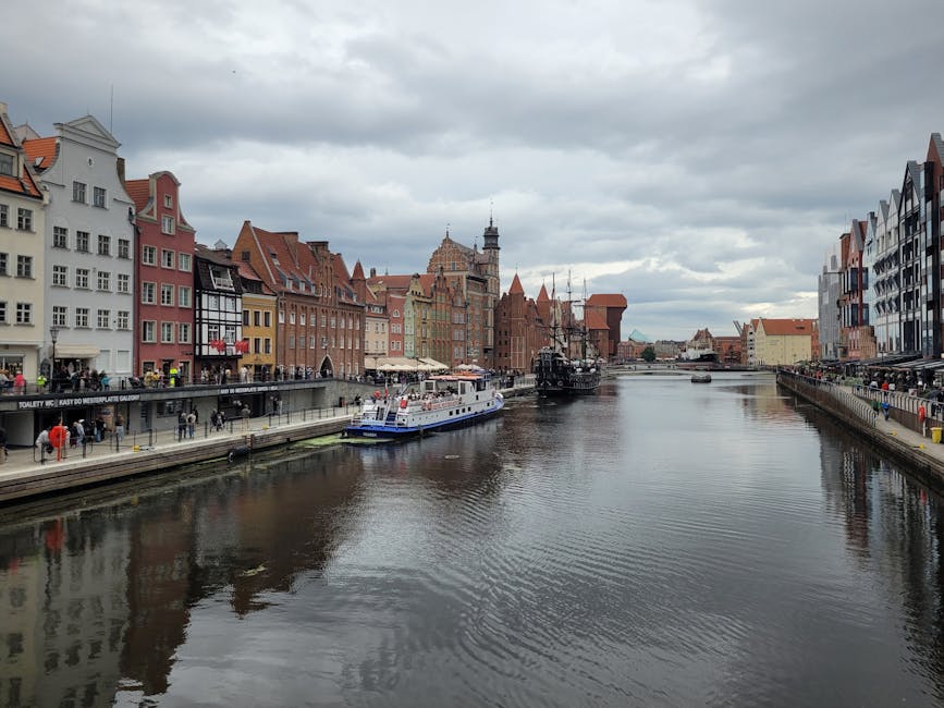 Gdańsk Motława waterfront on a cloudy day