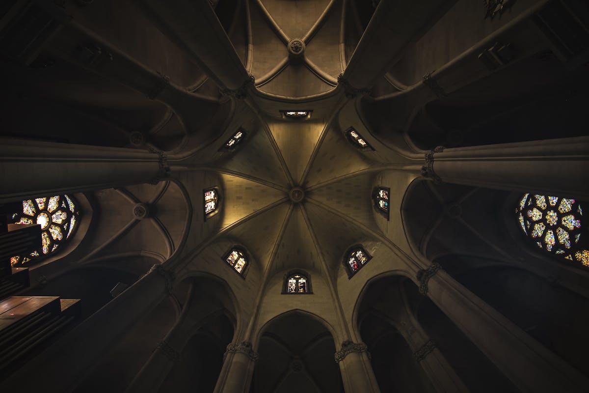 Gothic cathedral vaulted ceiling with intricate stonework