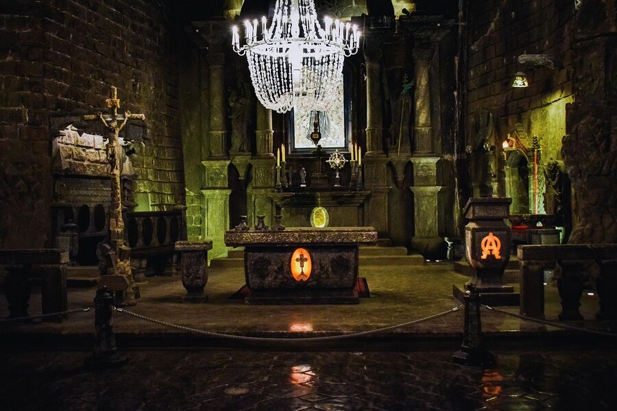 Wide chapel view inside Wieliczka Salt Mine
