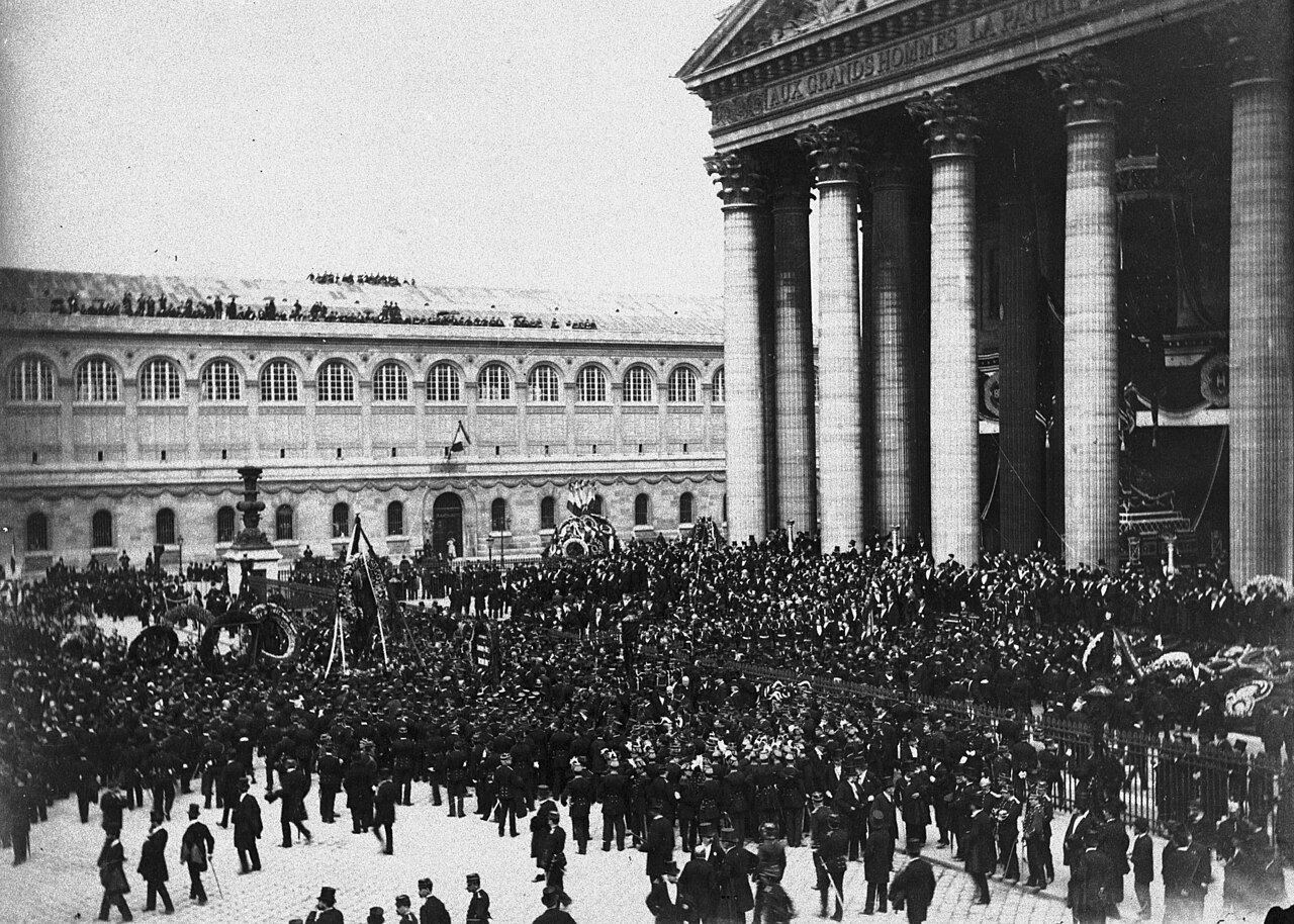 The funeral procession of Victor Hugo arriving at the Pantheon in 1885