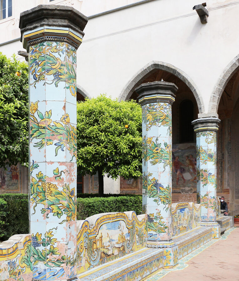 Majolica tile decorated columns in the Cloister of the Clarisses at Santa Chiara Naples