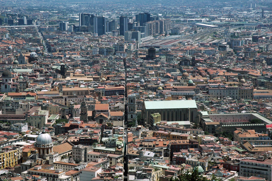 Aerial view of Spaccanapoli and the Centro Direzionale from Castel Sant Elmo Naples