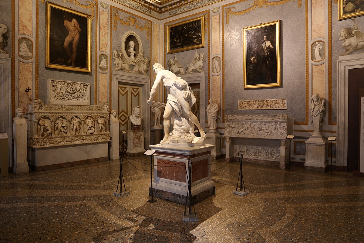 Sala del Sole room at Galleria Borghese with Bernini David sculpture