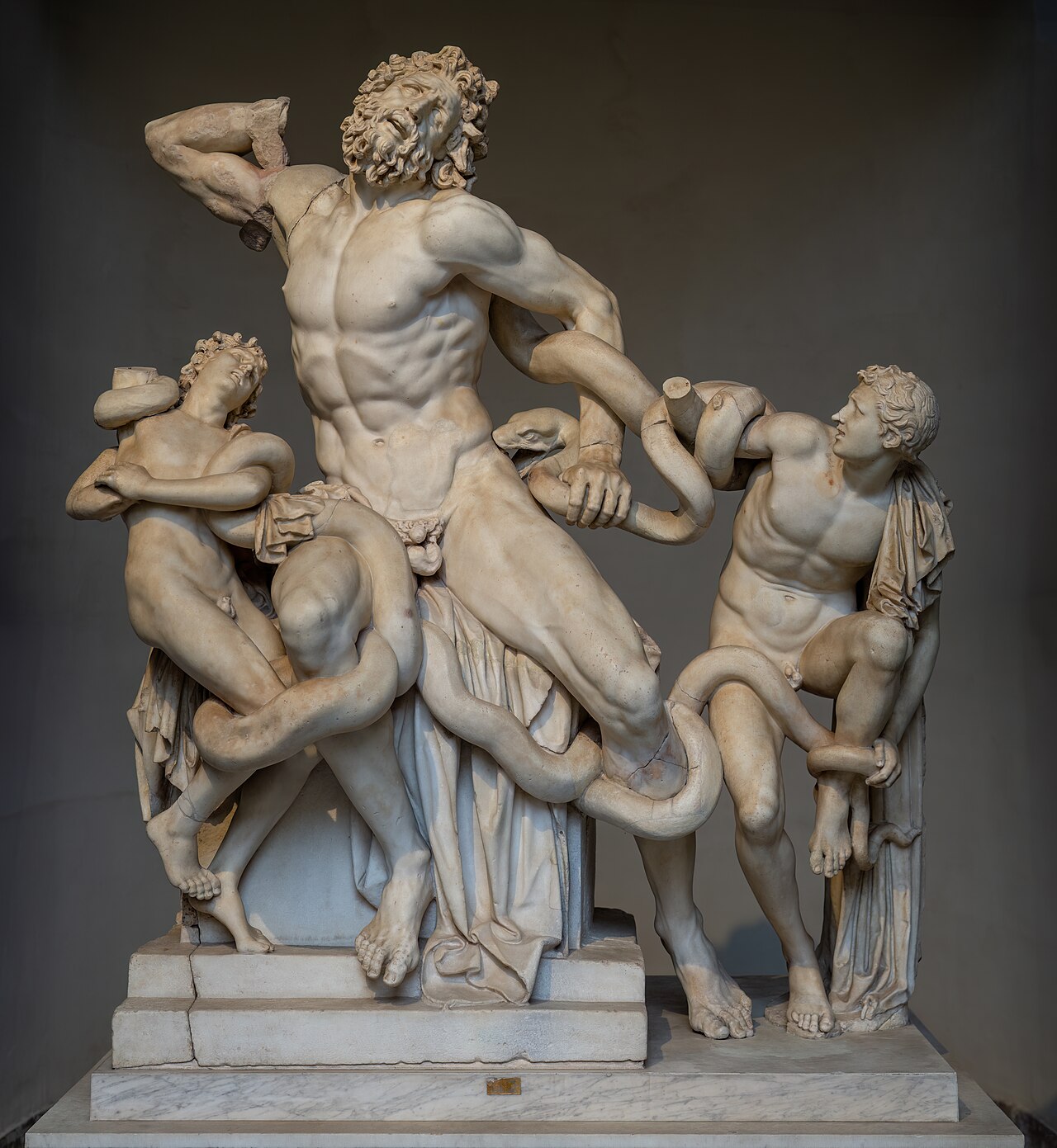 The famous Laocoon and His Sons marble sculpture group displayed in the Vatican Museums