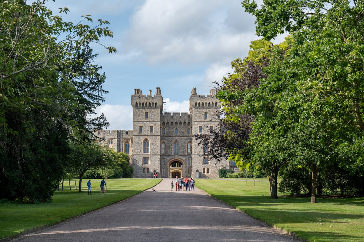 Tree-lined path approaching Windsor Castle