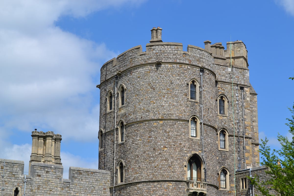 Close-up of Gothic stone tower at Windsor Castle