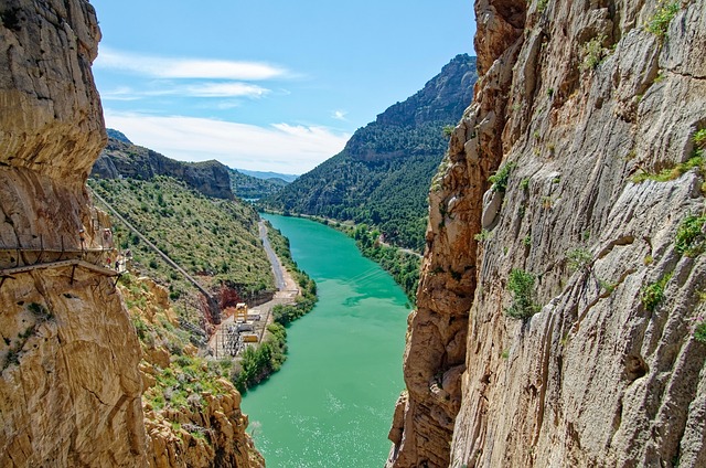 Natural rocky landscape along the Caminito del Rey trail near Malaga with dramatic cliff walls