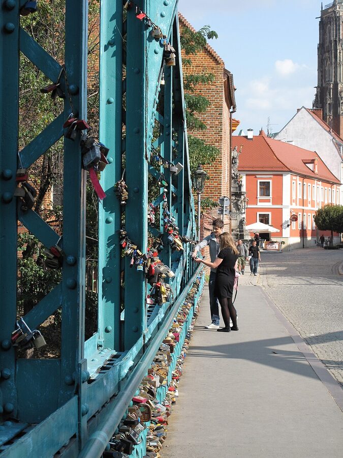 Love locks Tumski Bridge Wroclaw close up
