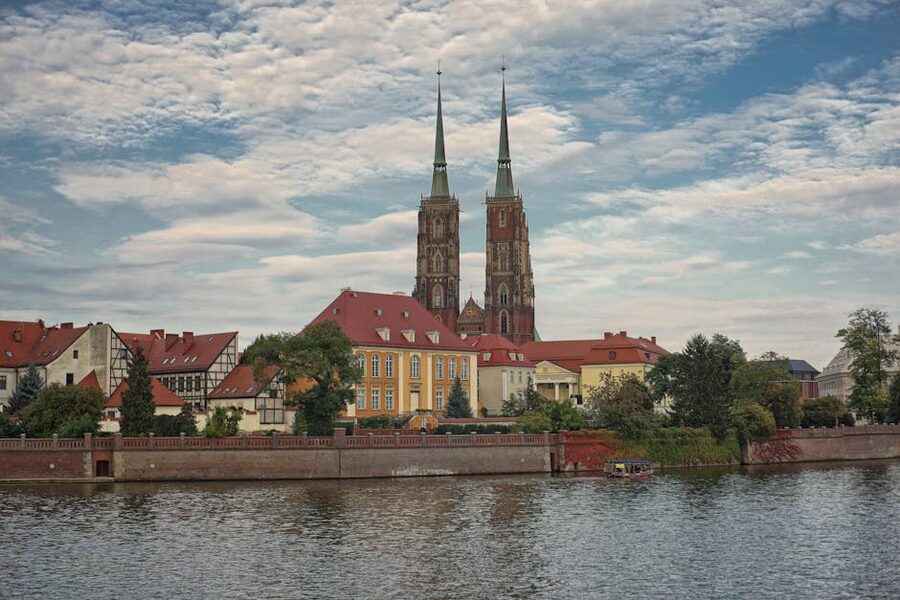 St John the Baptist Cathedral with Odra River Wroclaw