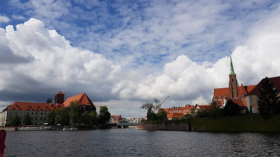 Tumski Bridge and Ostrow Tumski seen from the Piotr Wlostowic Boulevard Wroclaw
