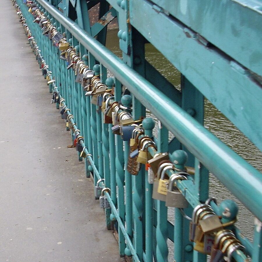Love padlocks on the Tumski Bridge Wroclaw