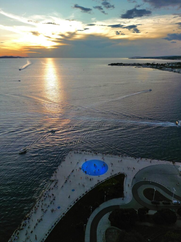 Aerial Zadar coastline sunset