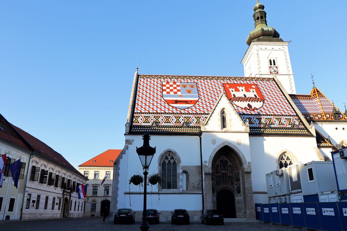 St. Mark's Church vibrant tiled roof in Zagreb