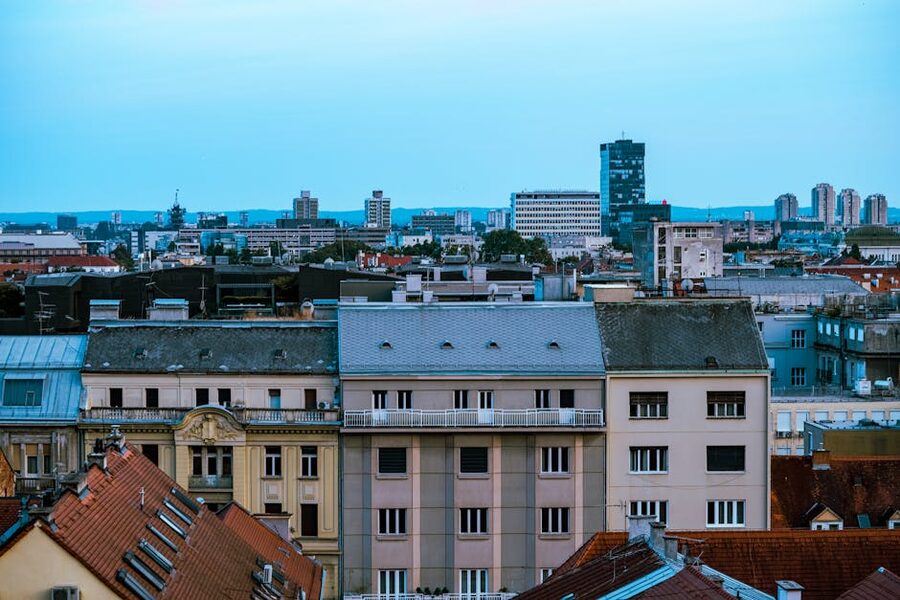 Zagreb aerial cityscape historic buildings skyline