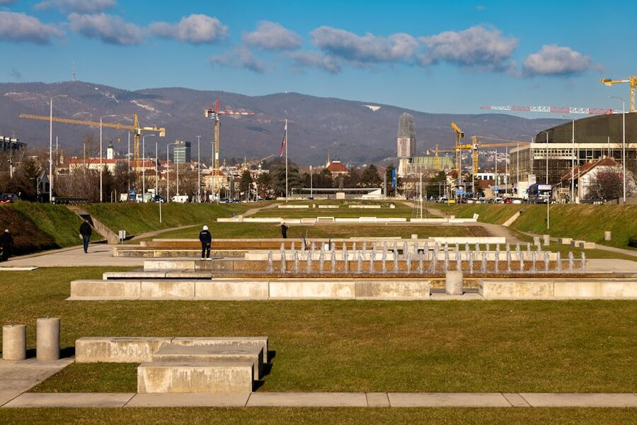 Zagreb fountain park city skyline