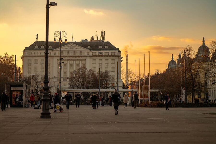 Zagreb skyline at sunset with historic building