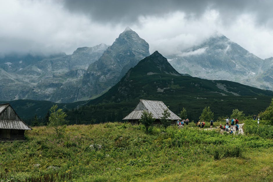Wooden cabins at the foot of the Tatra Mountains in Zakopane, Poland
