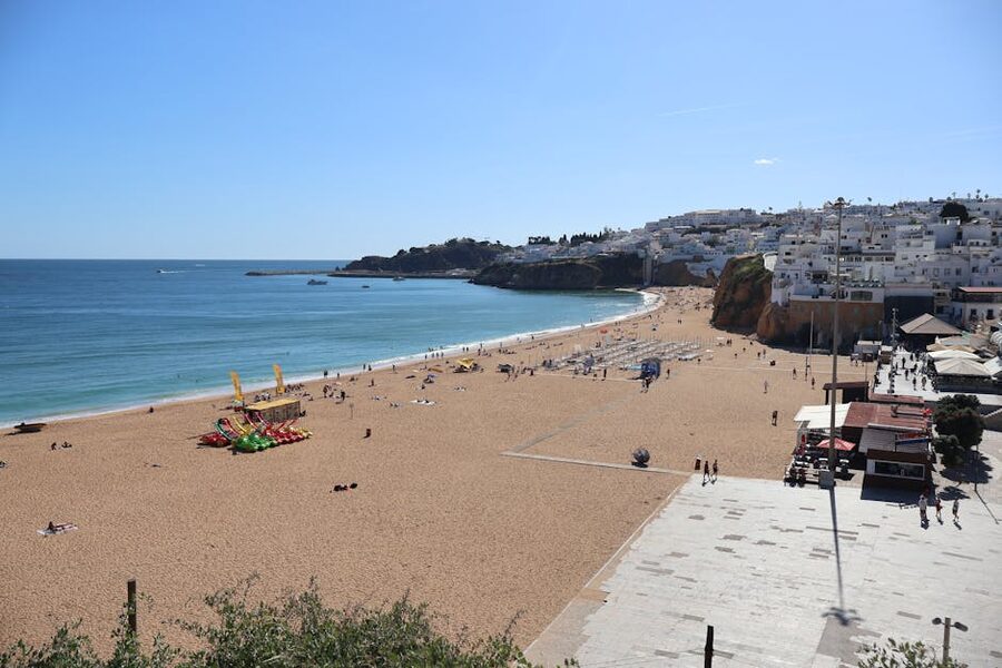 Aerial view of Albufeira coastline Algarve