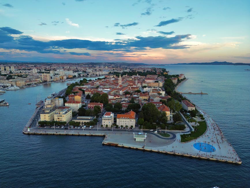 Zadar aerial cityscape and coastline