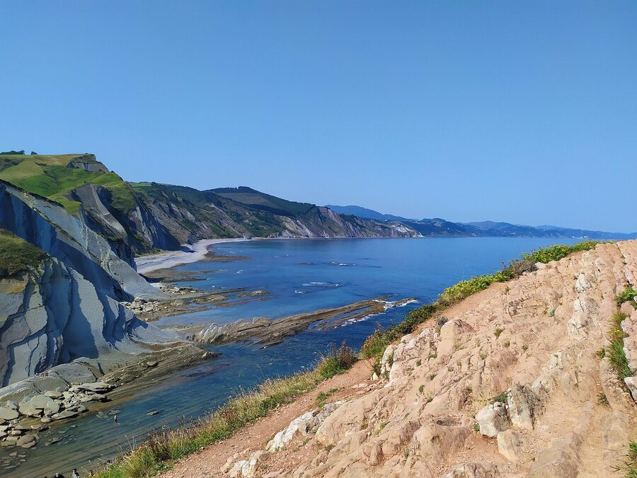 Layered flysch cliff formations at the Basque Coast Geopark near Zumaia