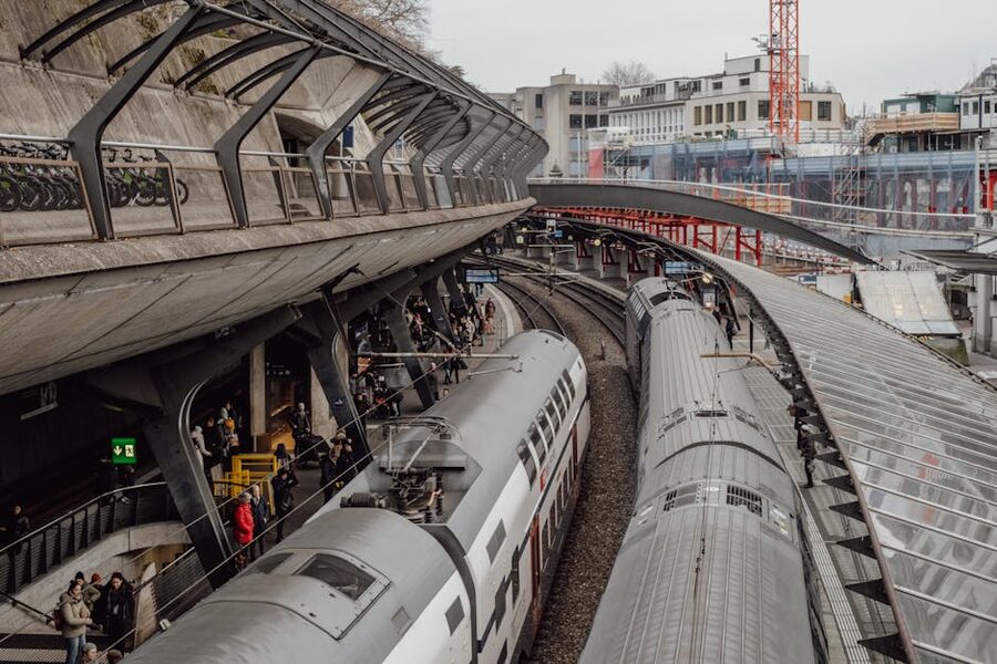 Aerial view of Zurich train station