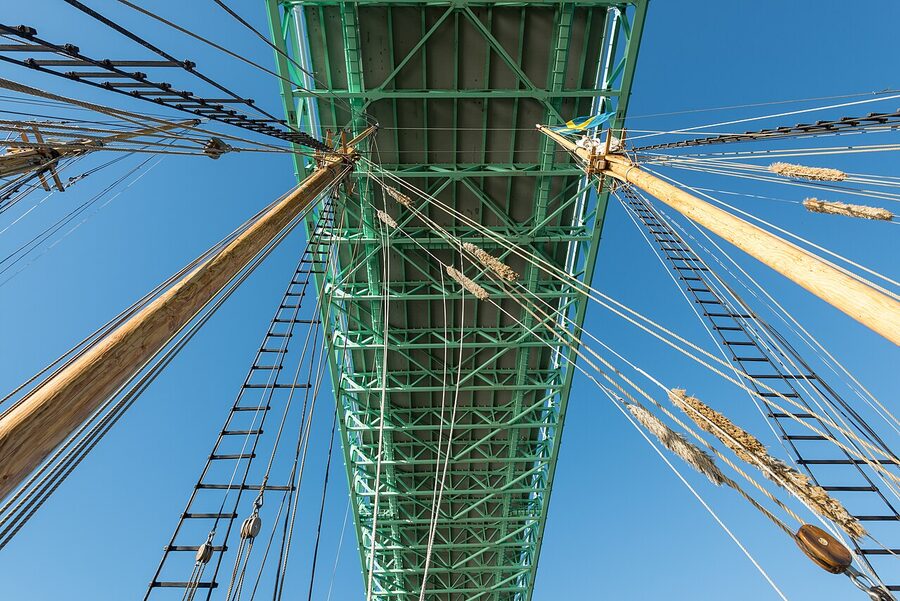 Alvsborgsbron suspension bridge over the Gota river in Gothenburg
