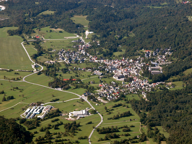 Aerial view of Bovec town in the Soca Valley