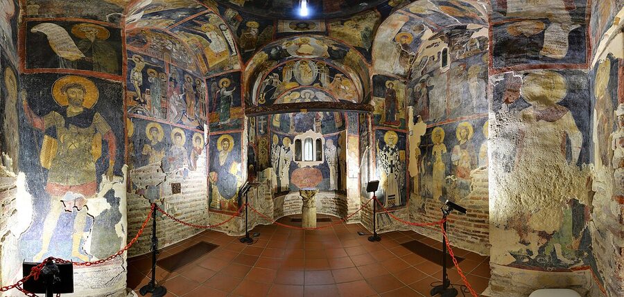 1259 mural paintings inside Boyana Church showing saints with individualised faces