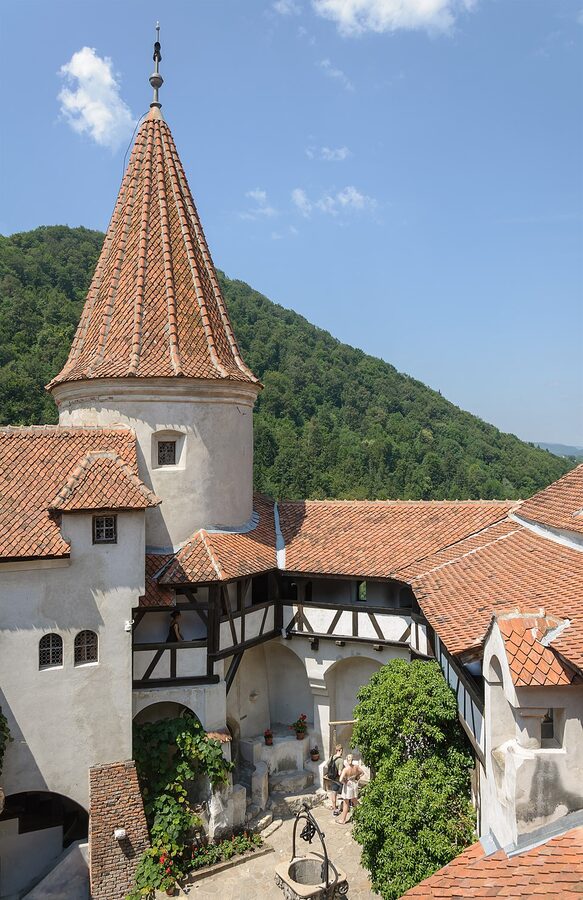 Bran Castle inner courtyard with the round tower