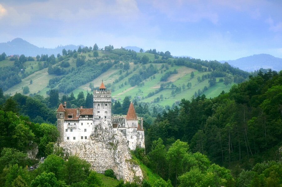 Bran Castle silhouette in the green landscape