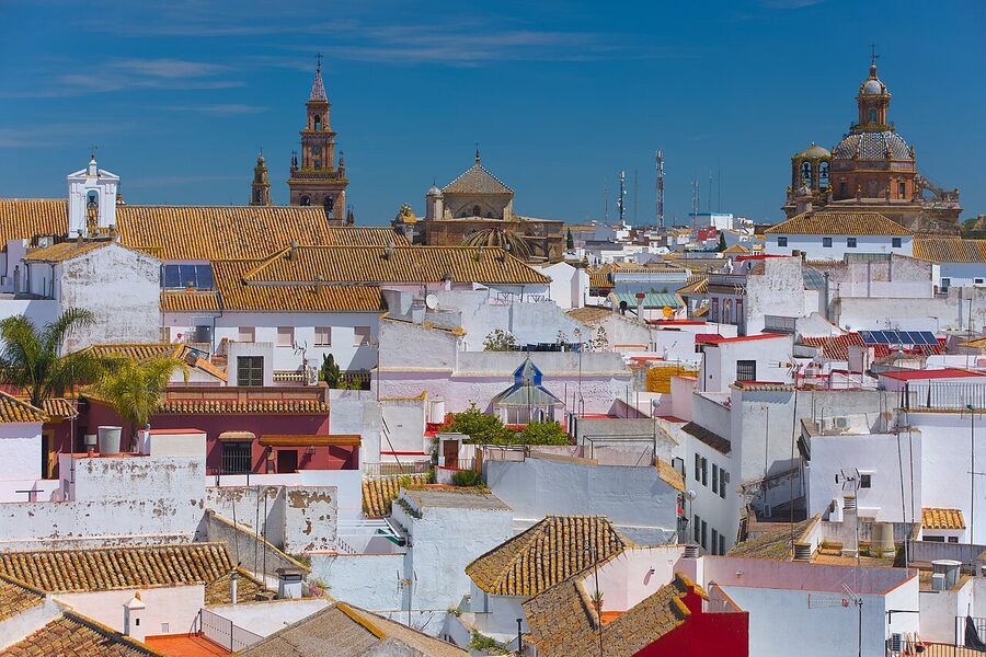 View of Carmona old town and countryside from the Puerta de Sevilla