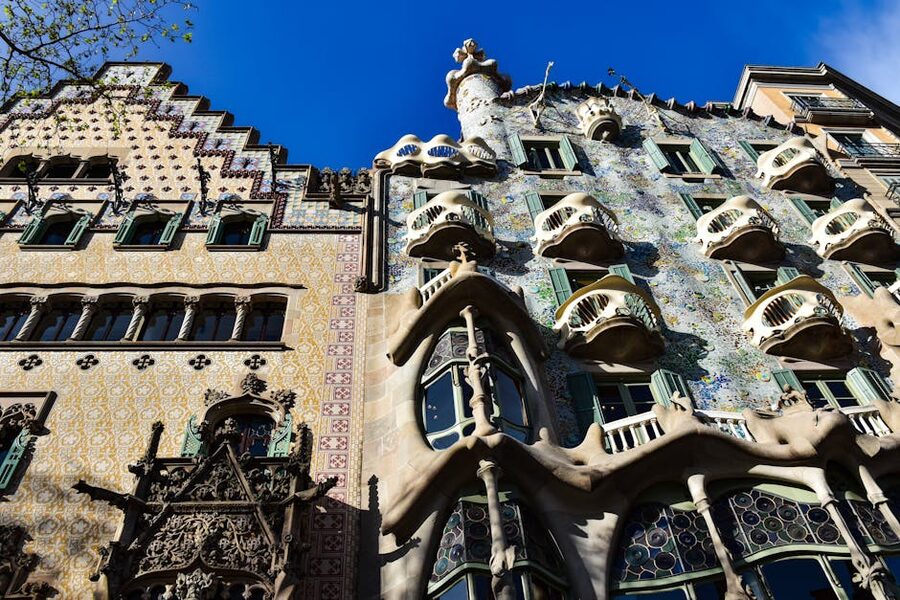 Casa Batllo facade by Gaudi on Passeig de Gracia Barcelona